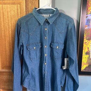 Vintage chambray shirt with tag. Tag says Arrived.